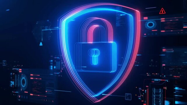 security lock and binary code Futuristic AI Cybersecurity Data Network Animation 