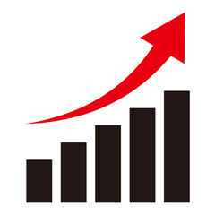 上がる赤い矢印　成長チャート　成長グラフ　上昇グラフ