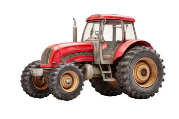 Obraz premium PNG Red farm tractor with large tires and enclosed cabin