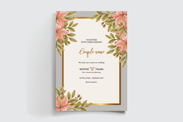WEDDING INVITATION FRAME WITH FLOWER DECORATIONS AND FRESH LEAVES