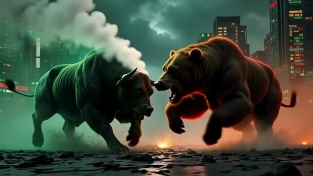 Fearless Bull and Wild Bear Standoff in Dramatic Scene