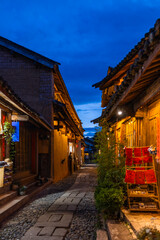 Fototapeta premium The night view of Shaxi Ancient Town in Jianchuan County, Dali, Yunnan Province