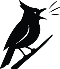 Silhouette cardinal perched on branch singing vector illustration