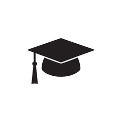 A simple black silhouette of a graduation cap with a tassel representing academic achievement and commencement ceremonies