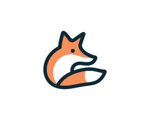 Obraz premium Stylized minimalist orange fox curled up with white belly and dark outline