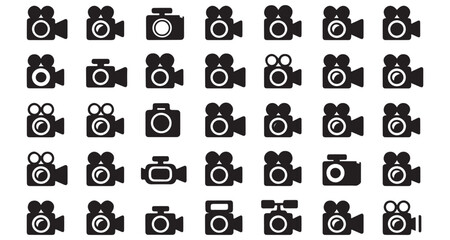 Collection of Diverse Video Camera Icons Depicting Filming and Recording Technology for Creative Projects and Multimedia Designs