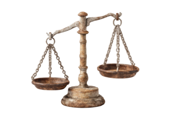 PNG Rustic vintage balance scale with weathered chains on black background