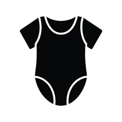 Simple Black Baby Onesie Icon with Short Sleeves and Trim