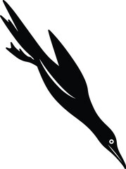 Silhouette gannet seabird diving hunting black and white vector illustration