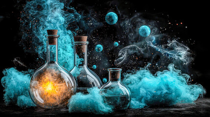 Mystical Science Experiment With Colorful Smoke Effect