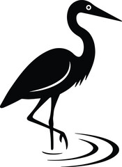 Silhouette heron standing in water reflection calm elegant vector illustration