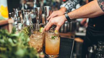 Bartender preparing drinks