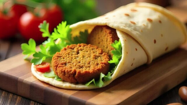 Delicious falafel wrap food photography
