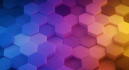 Fototapeta premium Abstract Hexagon Gradient: Vibrant 3D Geometric Pattern in Blue, Purple, and Orange Hues