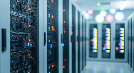 Close-up of crypto data center racks for blockchain processing