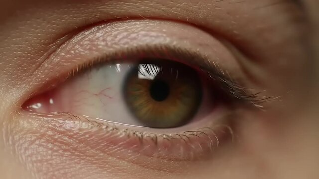 Close-up of a human eye showcasing intricate details, colors, and reflections, emphasizing natural beauty
