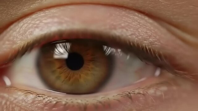 Close-up of a human eye showcasing intricate details of the iris and pupil, highlighting its natural beauty