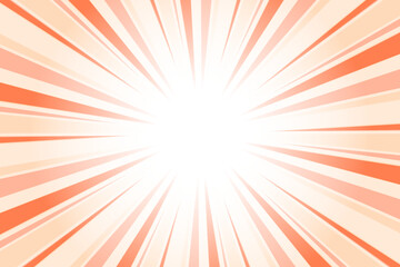 Coral orange sunburst background. Abstract sun light rays background. 