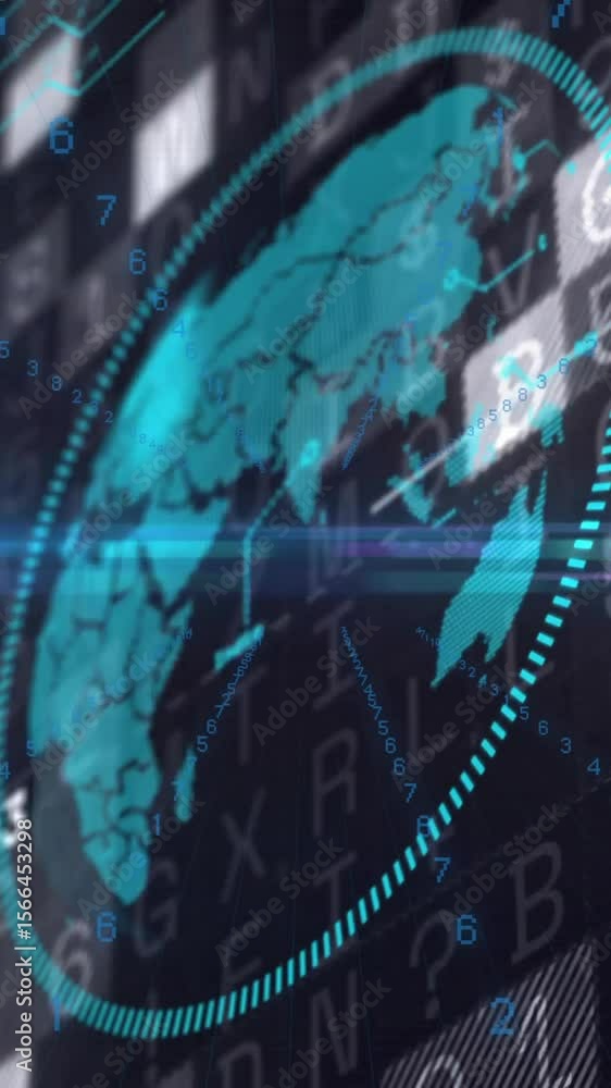 Poster animation of digital globe with binary code representing futuristic technology