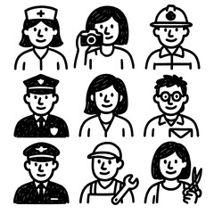 Profession Icons in Hand-Drawn Marker Sketch – Transparent PNG Illustration