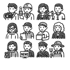 Profession Icons in Hand-Drawn Marker Sketch – Transparent PNG Illustration