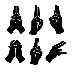 Ninja Hand Sign Silhouette Icons – Secret Technique Gesture Set, Transparent Background
