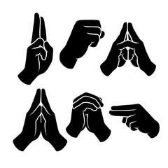 Ninja Hand Sign Silhouette Icons – Secret Technique Gesture Set, Transparent Background