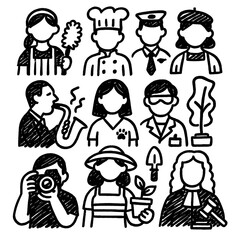 Profession Icons in Hand-Drawn Marker Sketch – Transparent PNG Illustration