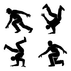 Breakdance Silhouette Icons Collection – Urban Hip Hop Dancer Poses – Transparent Background