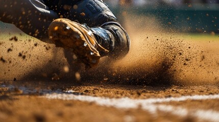 Baseball player sliding into base
