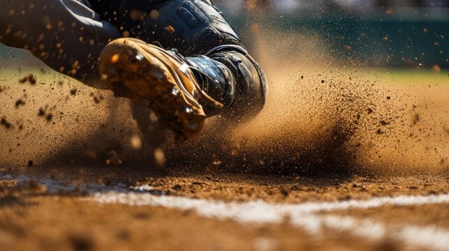 Baseball player sliding into base - Powered by Adobe