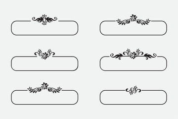 Set of six decorative ornamental frames with floral elements and rounded corners