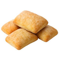 Fototapeta premium Four golden brown ciabatta bread rolls stacked together isolated on transparent background