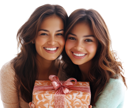 Sisters celebrating together with gift portrait joyful