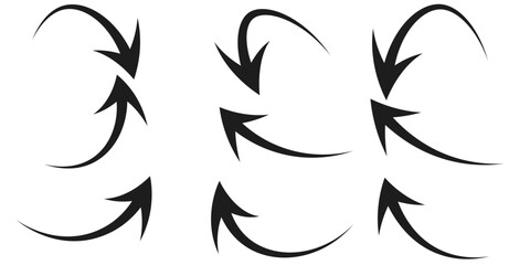 Illustration set of downward pointing curved arrows (monochrome),eps10