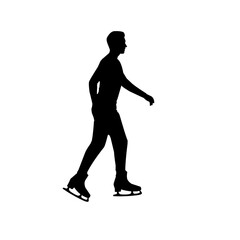 Silhouette of a man figure skating, isolated on white background. Dynamic winter sports concept in black and white vector illustration