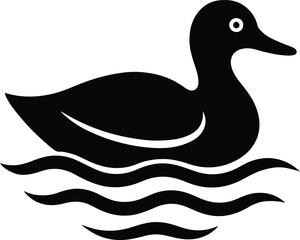 Silhouette of a duck swimming on water vector illustration
