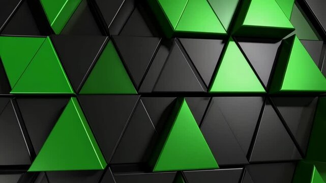 Geometric background featuring a pattern of black and green glossy triangles for modern backdrop design