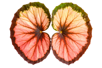 Asymmetrical Begonia Leaves Forming Abstract Butterfly Wings, Botanical Art, Isolated on Transparent Background