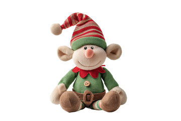 PNG Cute toy elf with striped hat and green outfit on black background