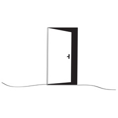 continuous line drawing of open doors. one line drawing of door isolated on white background