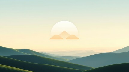 Rolling Hills Landscape with Mountain Icon