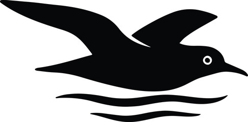 Silhouette seagull flying above ocean waves vector illustration