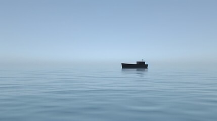 Obraz premium A tranquil ocean scene featuring a solitary ship, with a serene and calming presence in the misty