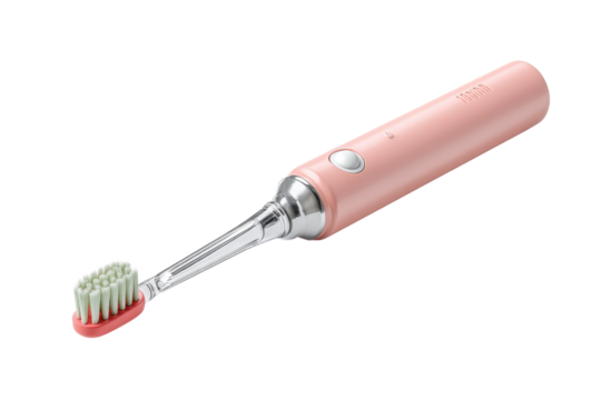 PNG Sleek pink electric toothbrush with soft bristles and metallic accents
