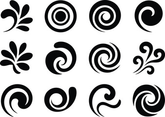 Collection of twelve black swirl and floral abstract decorative elements