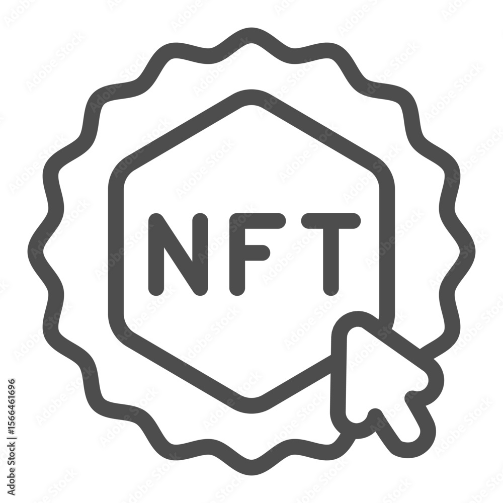 Poster sticker with non fungible token and cursor line icon, nft multiverse concept. vector graphics. token