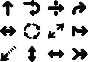 Collection of diverse black arrow icons on a white background