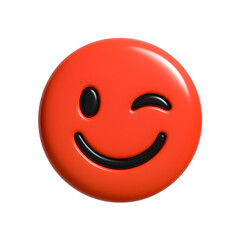 Fototapeta premium Winking 3D Red Smiley Face Emotion Transparent Background