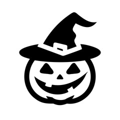 This whimsical vector illustration features a cartoon Halloween pumpkin head, like a Jack-o'-lantern, adorned with a witch's hat, showcasing a fun character for the holiday